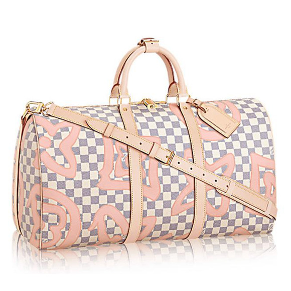 Louis Vuitton Keepall Bandouliere 50 Tahitienne Pink Damier Azur Travel Bag - Picture 1 of 11